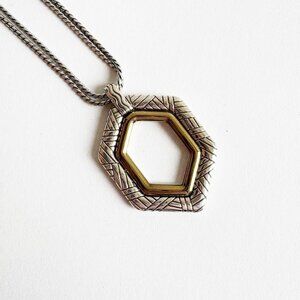 Brighton Acoma Silver Open Hexagon Gold Center Pendant Convertible Necklace